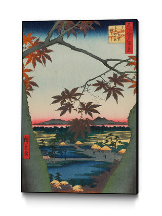 Maple Trees at Mama, Tekona Shrine and Linked Bridge, No. 94 Art Block by Utagawa Hiroshige Art Block