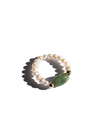 Isa Jade and Beaded Pearl Stretch Ring