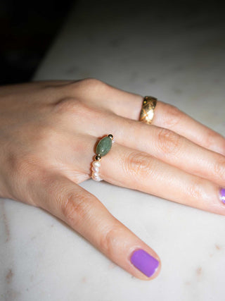 Isa Jade and Beaded Pearl Stretch Ring