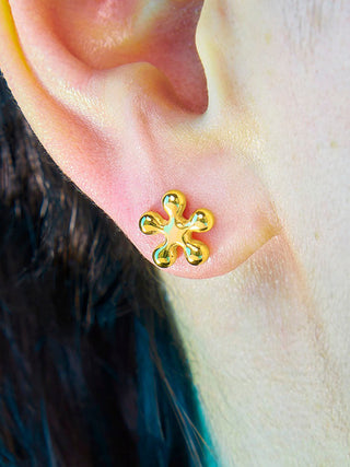 Flower Puffy Stud Earrings, Gold