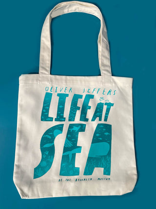 Oliver Jeffers 'Life at Sea' Turquoise Logo Tote Bag, Natural